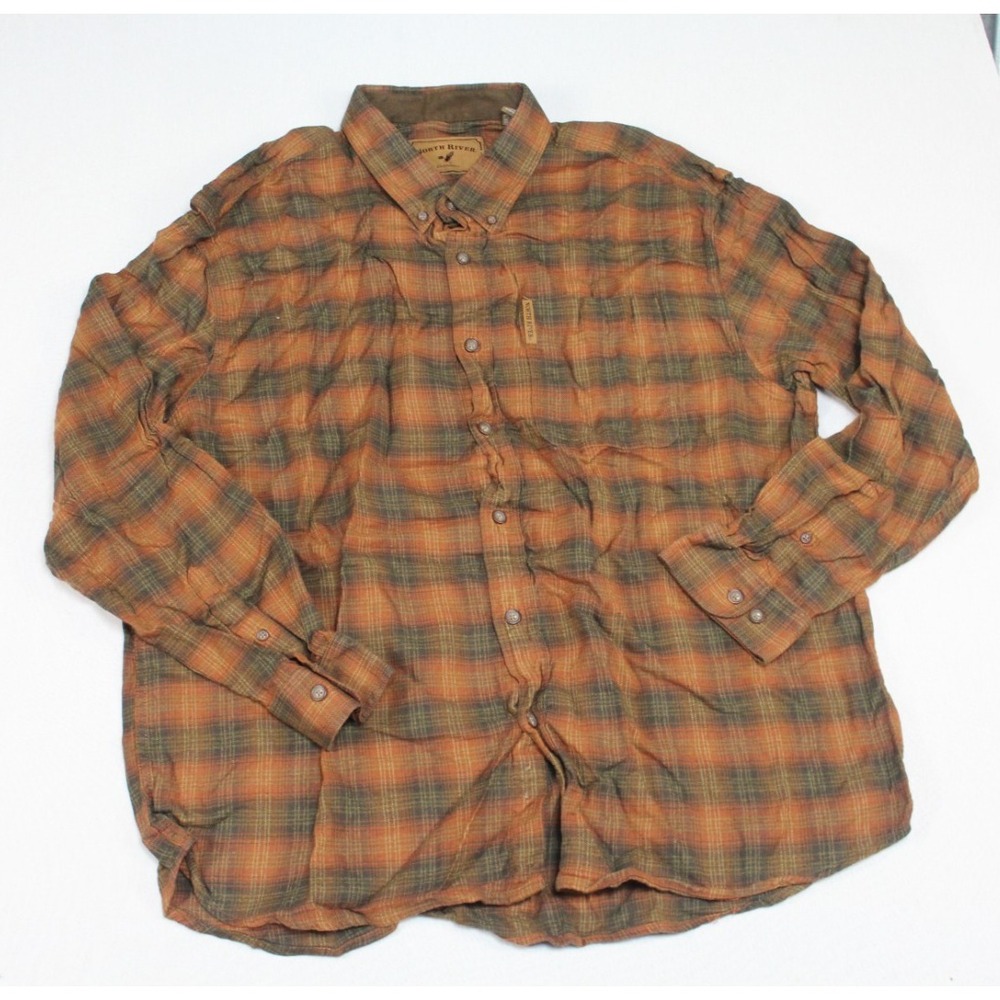 North Rivers Men Brown Flannel Casual Collared Long Sleeve Size XXL